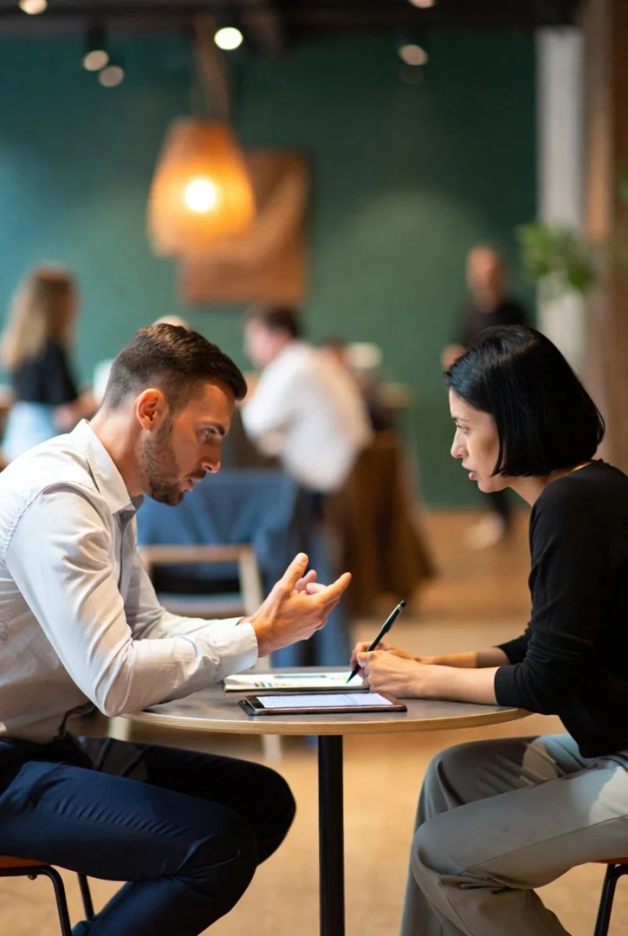 Two Professionals in Relaxed Business Discussion