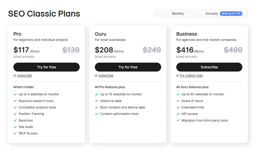 semrush seo classic plans